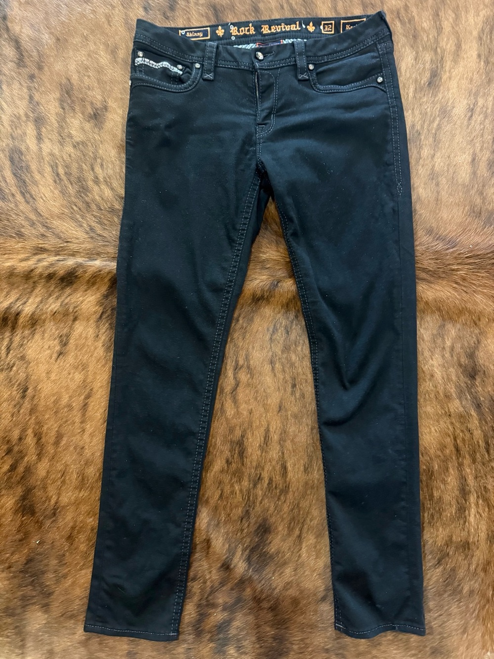 Rock Revival Black Skinny Jeans sz 32 with Crystal Embellished Pockets